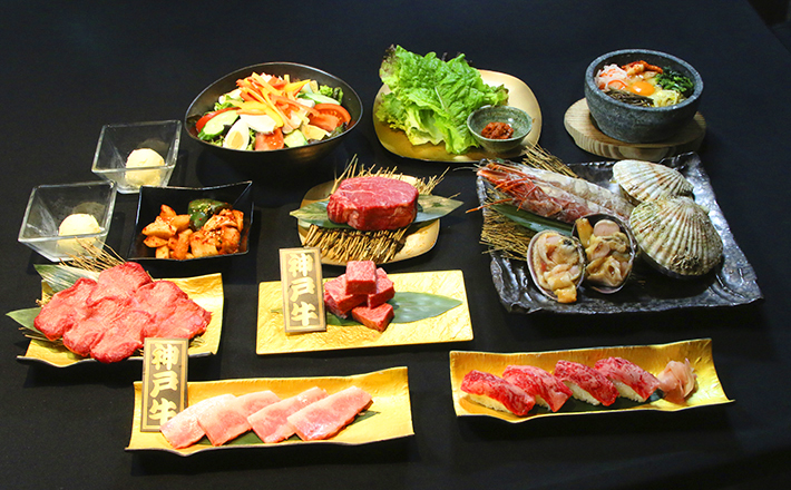 Choice Kobe beef and north Sea seafood course